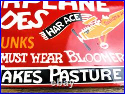 VINTAGE 12x6 AIRPLANE RIDES AT JAKES PASTURE OIL PORCELAIN GASOLINE GAS SIGN