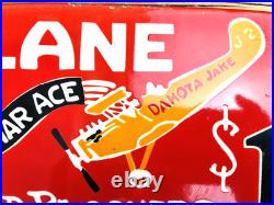 VINTAGE 12x6 AIRPLANE RIDES AT JAKES PASTURE OIL PORCELAIN GASOLINE GAS SIGN