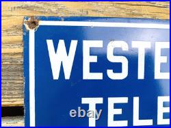VINTAGE 12x6 WESTERN UNION TELEGRAPH GASOLINE PUMP STATION PORCELAIN OIL SIGN