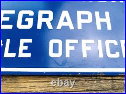 VINTAGE 12x6 WESTERN UNION TELEGRAPH GASOLINE PUMP STATION PORCELAIN OIL SIGN