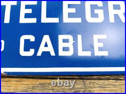 VINTAGE 12x6 WESTERN UNION TELEGRAPH GASOLINE PUMP STATION PORCELAIN OIL SIGN