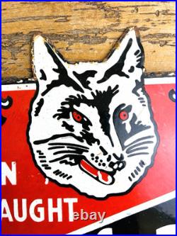 VINTAGE 12x7 FOX HEAD BEER PUMP STATION PORCELAIN GASOLINE MOTOR OIL GAS SIGN
