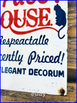 VINTAGE 12x8 PLAYFUL PUSSY CAT HOUSE OIL PORCELAIN GASOLINE ADVERTISING SIGN