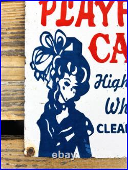 VINTAGE 12x8 PLAYFUL PUSSY CAT HOUSE OIL PORCELAIN GASOLINE ADVERTISING SIGN