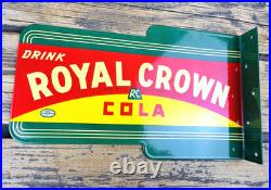 VINTAGE 14x8.5 Drink ROYAL CROWN COLA RC DOUBLE-SIDED SODA PORCELAIN GAS SIGN