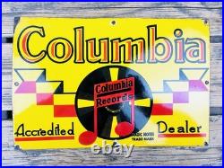 VINTAGE 15x10 COLUMBIA RECORDS PUMP STATION PORCELAIN MOTOR OIL GASOLINE SIGN