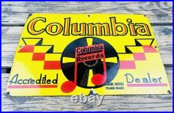 VINTAGE 15x10 COLUMBIA RECORDS PUMP STATION PORCELAIN MOTOR OIL GASOLINE SIGN