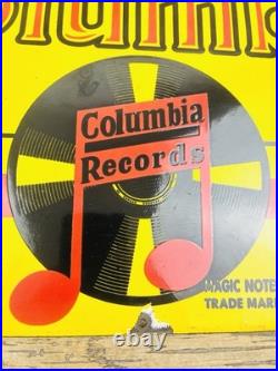 VINTAGE 15x10 COLUMBIA RECORDS PUMP STATION PORCELAIN MOTOR OIL GASOLINE SIGN