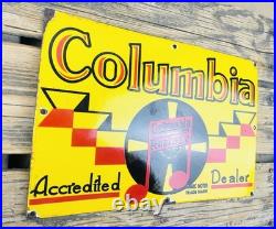 VINTAGE 15x10 COLUMBIA RECORDS PUMP STATION PORCELAIN MOTOR OIL GASOLINE SIGN