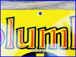 VINTAGE 15x10 COLUMBIA RECORDS PUMP STATION PORCELAIN MOTOR OIL GASOLINE SIGN