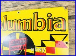 VINTAGE 15x10 COLUMBIA RECORDS PUMP STATION PORCELAIN MOTOR OIL GASOLINE SIGN