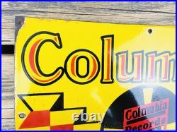 VINTAGE 15x10 COLUMBIA RECORDS PUMP STATION PORCELAIN MOTOR OIL GASOLINE SIGN