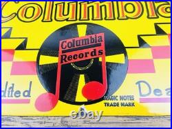 VINTAGE 15x10 COLUMBIA RECORDS PUMP STATION PORCELAIN MOTOR OIL GASOLINE SIGN