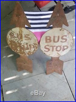 VINTAGE 1900s BUS STOP SIGNS 30 INCHES ARROW POINTING NOT MADE ANYMORE