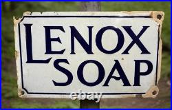 VINTAGE 1920'S LENOX SOAP PORCELAIN SIGN 10x6