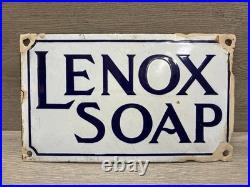 VINTAGE 1920'S LENOX SOAP PORCELAIN SIGN 10x6