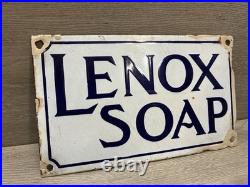 VINTAGE 1920'S LENOX SOAP PORCELAIN SIGN 10x6
