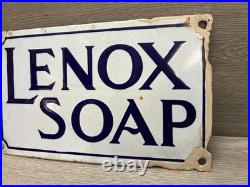 VINTAGE 1920'S LENOX SOAP PORCELAIN SIGN 10x6