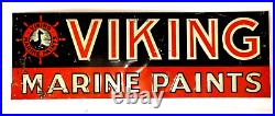 VINTAGE 1940-1950's VIKING MARINE PAINTS EMBOSSED TIN ADVERTISING SIGN RARE