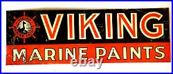 VINTAGE 1940-1950's VIKING MARINE PAINTS EMBOSSED TIN ADVERTISING SIGN RARE