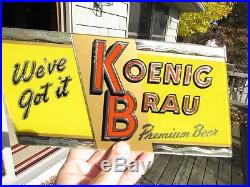 VINTAGE 1940's KOENIG BRAU BEER SIGN NOS REVERSE PAINTED ON GLASS CHICAGO, ILL