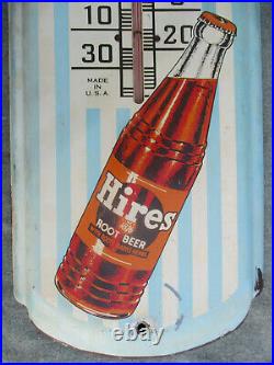 VINTAGE 1940s-1950s DRINK HIRES ROOT BEER TIN ADVERTISING THERMOMETER SIGN