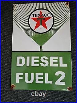 VINTAGE 1950'S Texaco Diesel fuel 2 Porcelain Advertising Sign (Green) 18 X 12