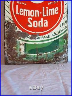 VINTAGE 1950's B-1 LEMON-LIME SODA POP GAS STATION 28 EMBOSSED METAL SIGN