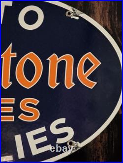 VINTAGE 1953 FIRESTONE TIRES PORCELAIN GAS AUTO CAR TIRE SERVICE SIGN 16.5x11 VINTAGE 1953 FIRESTONE TIRES PORCELAIN GAS AUTO CAR TIRE SERVICE SIGN 16.5x11