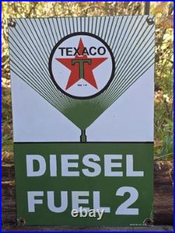 VINTAGE 1955 Texaco Diesel fuel 2 Porcelain Advertising Sign (Green) 18 X 12