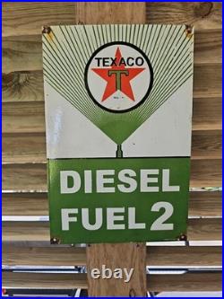 VINTAGE 1955 Texaco Diesel fuel 2 Porcelain DEALERSHIP Sign (Green) 18 X 12