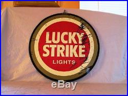 VINTAGE 1960's LUCKY STRIKE CIGARETTES TOBACCO GAS OIL 2 SIDED 20 METAL SIGN