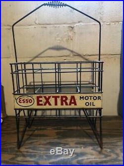 VINTAGE 30s ERA ESSO EXTRA TALL OIL BOTTLE RACK WITH DOUBLED SIDED SIGNS