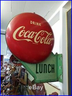 VINTAGE 40s COCA COLA DOUBLE BUTTON FLANGE SIGN HARD TO FIND