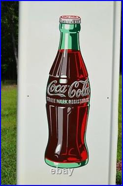 VINTAGE 40s COCA COLA OLD DRINK BOTTLE PILASTER with BUTTON SIGN MINTY