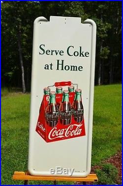 VINTAGE 40s COCA COLA OLD WOODEN 6 PACK DRINK PILASTER with BUTTON SIGN MINTY