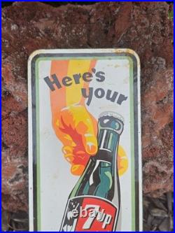 VINTAGE 7UP PORCELAIN SIGN OLD SODA POP BEVERAGE BOTTLE GAS STORE 12x4.5