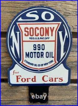 VINTAGE 8x12 SOCONY 990 MOR OIL for Ford Cars GASOLINE PORCELAIN MOTOR OIL SIGN VINTAGE 8x12 SOCONY 990 MOR OIL for Ford Cars GASOLINE PORCELAIN MOTOR OIL SIGN