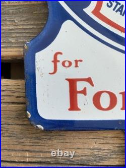 VINTAGE 8x12 SOCONY 990 MOR OIL for Ford Cars GASOLINE PORCELAIN MOTOR OIL SIGN