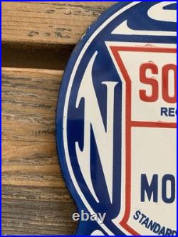 VINTAGE 8x12 SOCONY 990 MOR OIL for Ford Cars GASOLINE PORCELAIN MOTOR OIL SIGN