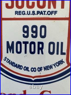 VINTAGE 8x12 SOCONY 990 MOR OIL for Ford Cars GASOLINE PORCELAIN MOTOR OIL SIGN