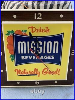 VINTAGE ADVERTISING MISSION ORANGE SODA WALL Lighted SIGN CLOCK KDI Hagen Corp