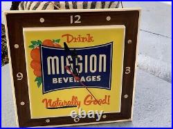 VINTAGE ADVERTISING MISSION ORANGE SODA WALL Lighted SIGN CLOCK KDI Hagen Corp