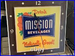 VINTAGE ADVERTISING MISSION ORANGE SODA WALL Lighted SIGN CLOCK KDI Hagen Corp