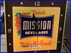 VINTAGE ADVERTISING MISSION ORANGE SODA WALL Lighted SIGN CLOCK KDI Hagen Corp