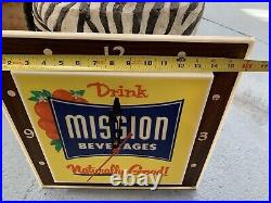 VINTAGE ADVERTISING MISSION ORANGE SODA WALL Lighted SIGN CLOCK KDI Hagen Corp