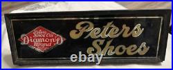 VINTAGE ADVERTISING PETERS DIAMOND SHOES GLASS SIGN Gold letters with red