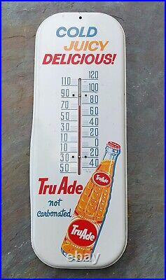 VINTAGE ADVERTISING TRU ADE 1950'S SODA TIN SIGN WORKING THERMOMETER 16 x 6