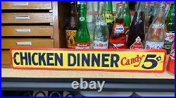 VINTAGE (CHICKEN DINNER CANDY) METAL ADVERTISING SIGN, (20x 3) GOOD CONDITION