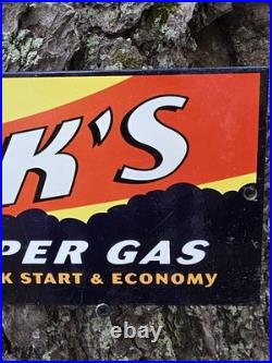 VINTAGE CLARKS INDEPENDENT SUPER GAS PORCELAIN SIGN CAR GAS OIL PLANE 12x5
